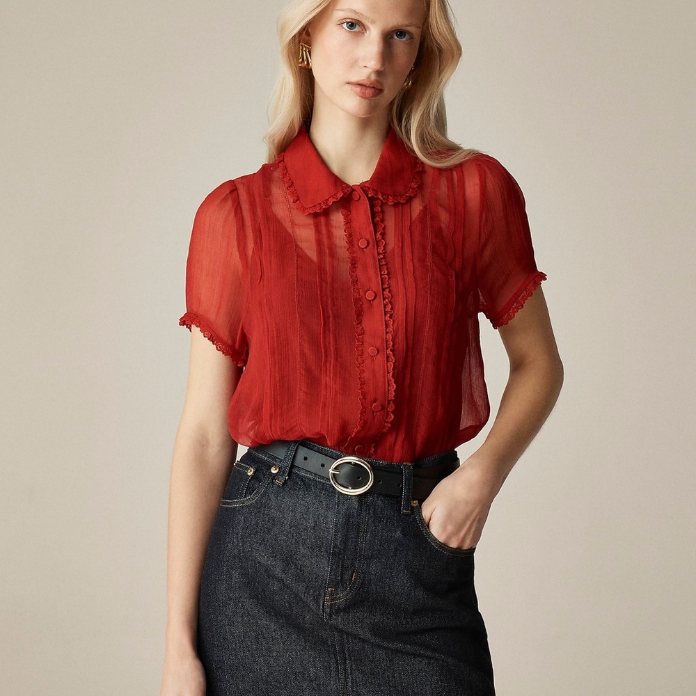 J.Crew Sheer lace-trim button-up shirt size 10 NWT